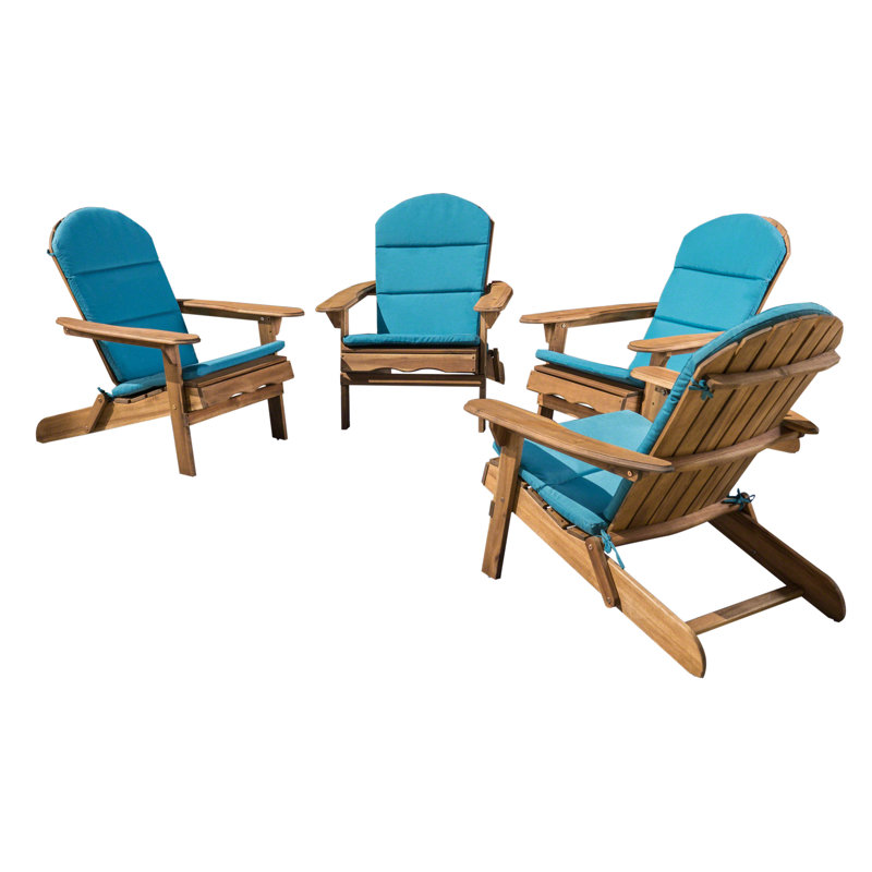 Matthias Foldable Outdoor Adirondack Set, Natural/Dark Teal