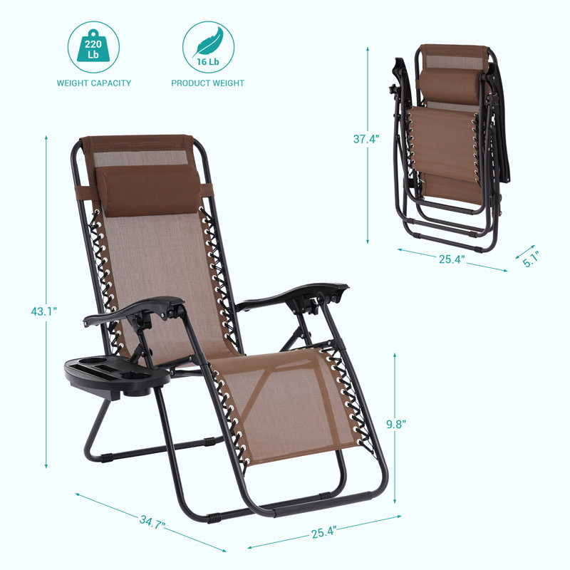 2Pcs Reclining Zero Gravity Chair Lounge Chair Recliners for Patio, Brown