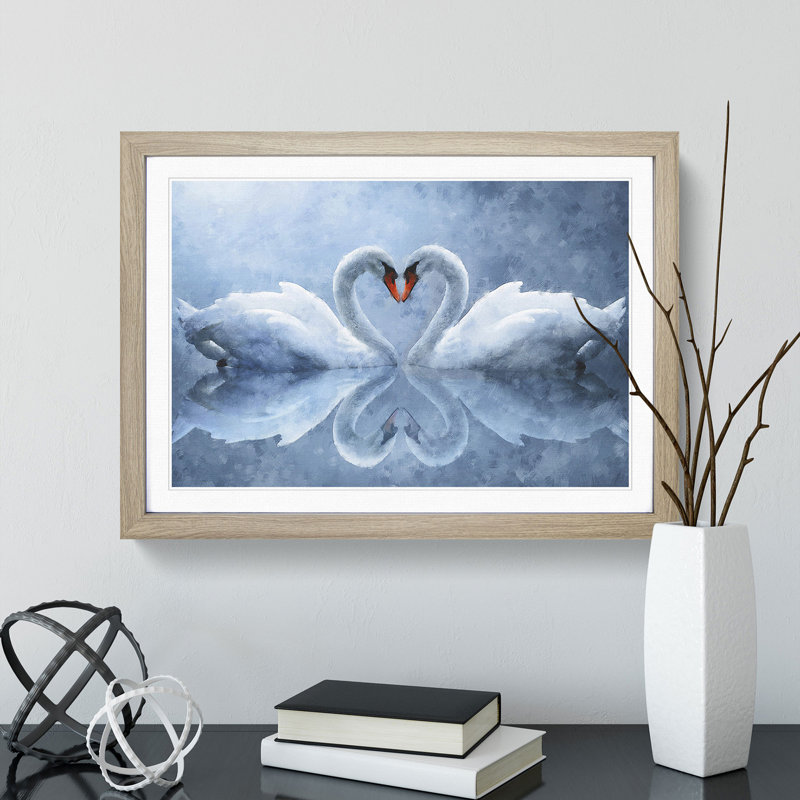 White Swan Vol.3 - Picture Frame Painting, 48cm H x 65cm W x 2cm D, Oak Framed