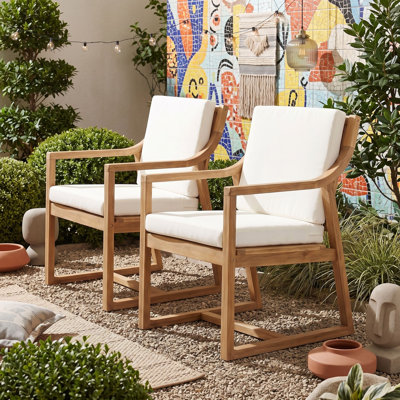 Ensemble de chaises d'extérieur en bois avec fauteuils rembourrés