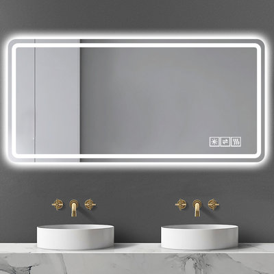 Miroir mural de salle de bain 28 po x 60 po - Brouillard, verre trempé incassable pour meuble-lavabo haute durabilité