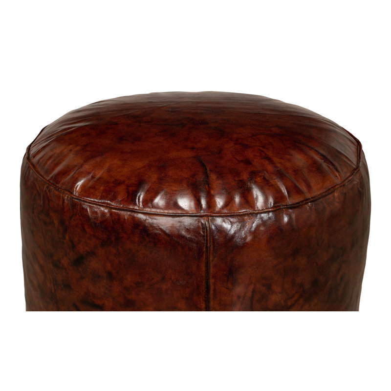 Round Pouf, Brown Genuine Leather