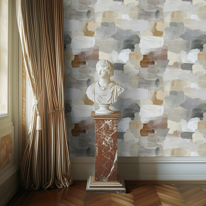 Murale moderne beige à motif abstrait coup de pinceau neutre