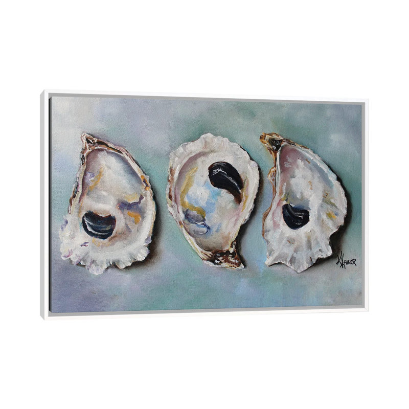 «Bay Oyster Shells» par Kristine Kainer, reproduction, H 18 po x l 26 po, Toile avec cadre flottant, Blanc
