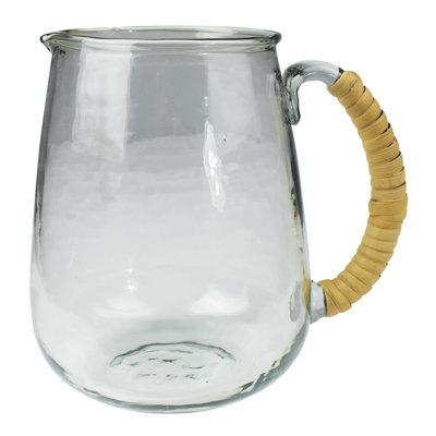 Recycled Glass Pitcher with Rattan Handle