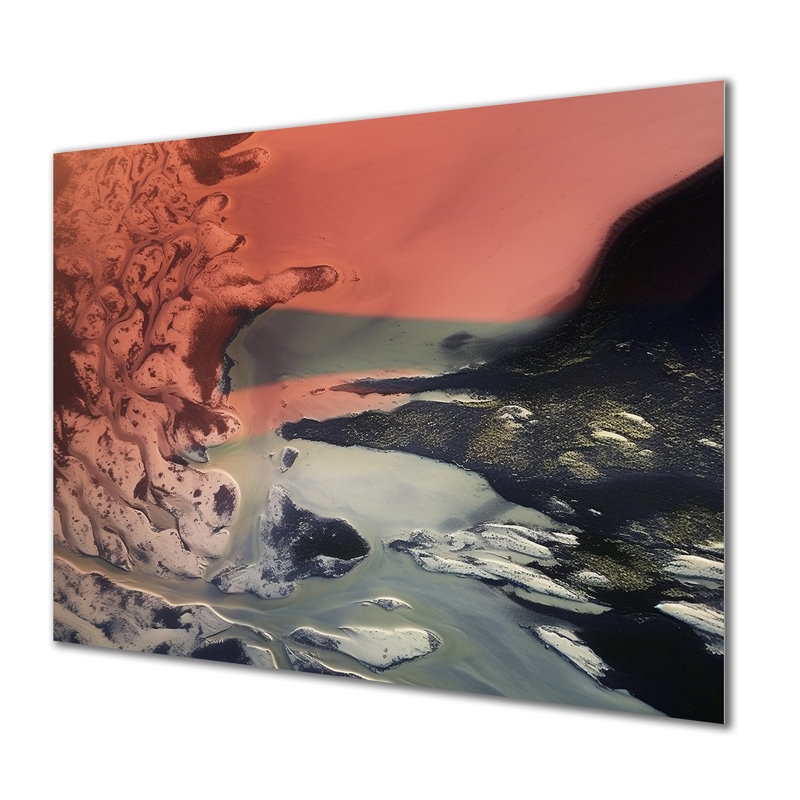 «Sandy Beach», collage rétro rose et gris - plage et océan, art mural, Métal métal, H 12 po x l 20 po x P 1 po
