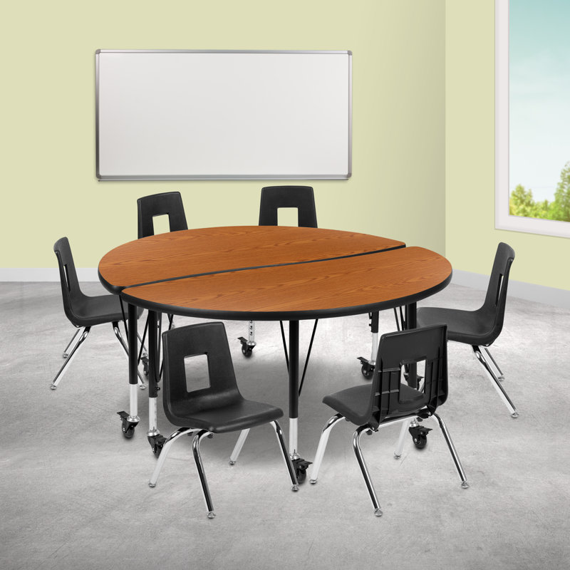 Mobile Mobile 47,5 "Ensemble de tables d'activités flexibles en stratifié avec chaises 14", Chêne