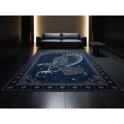 Tapis oriental bleu délavé à la machine Palvinder