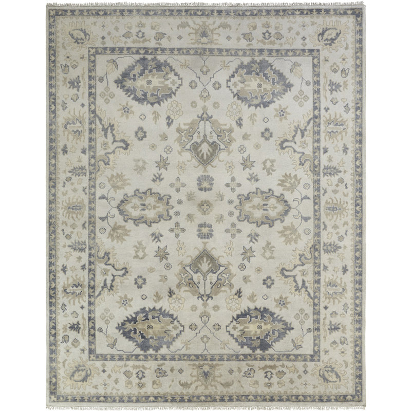 Ivoire en laine nouée à la main de style oriental Tapis décoratif, Rectangle 8 pi x 10 pi