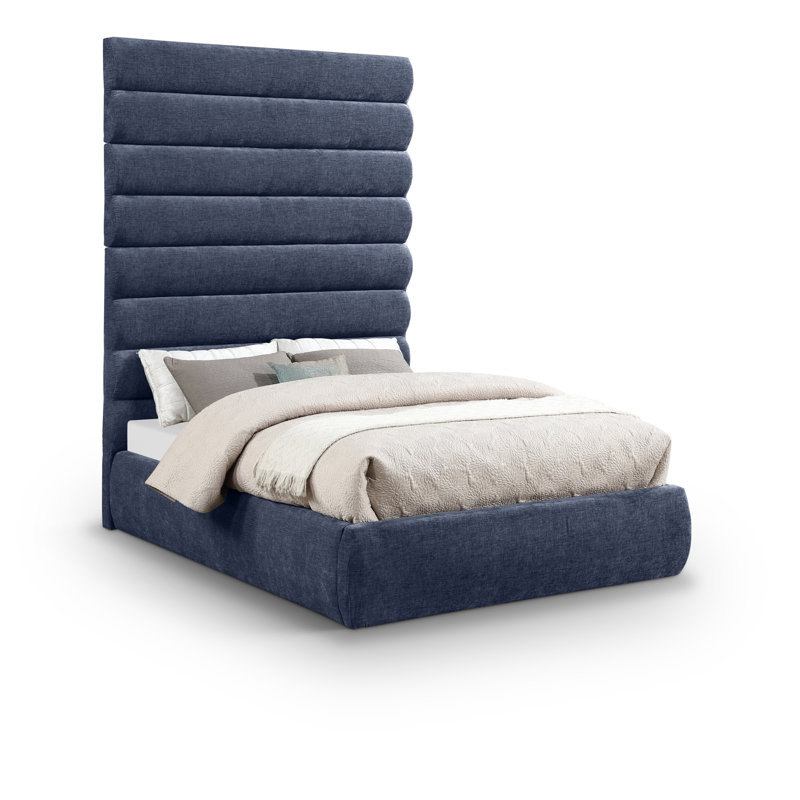 Lit en tissu Adam, Lit double, Marine, Chenille Fabric