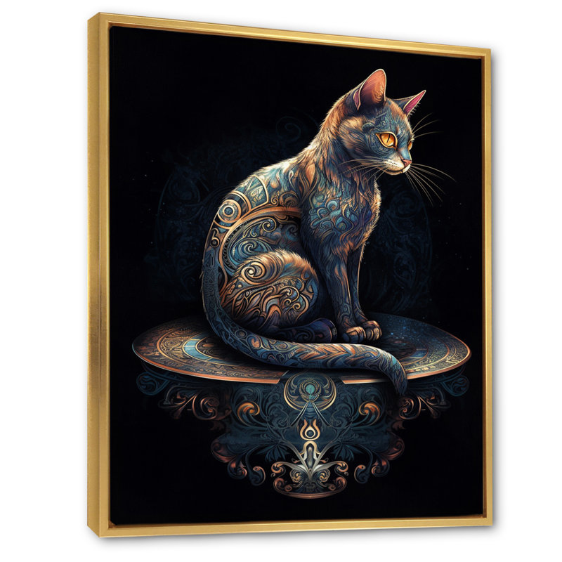 Blue Glamour Retro Gold Cat I - impression, H 44 po x l 34 po x P 1,5 po, Cadre flottant doré