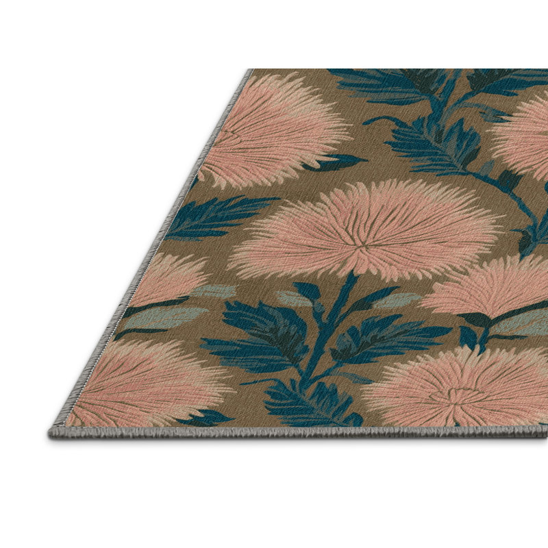 Tapis botanique brun lavable à la machine, Rectangle 5 pi x 8 pi