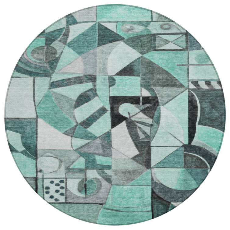 Machine Washable Indoor/Outdoor Xhevrie Teal Rug