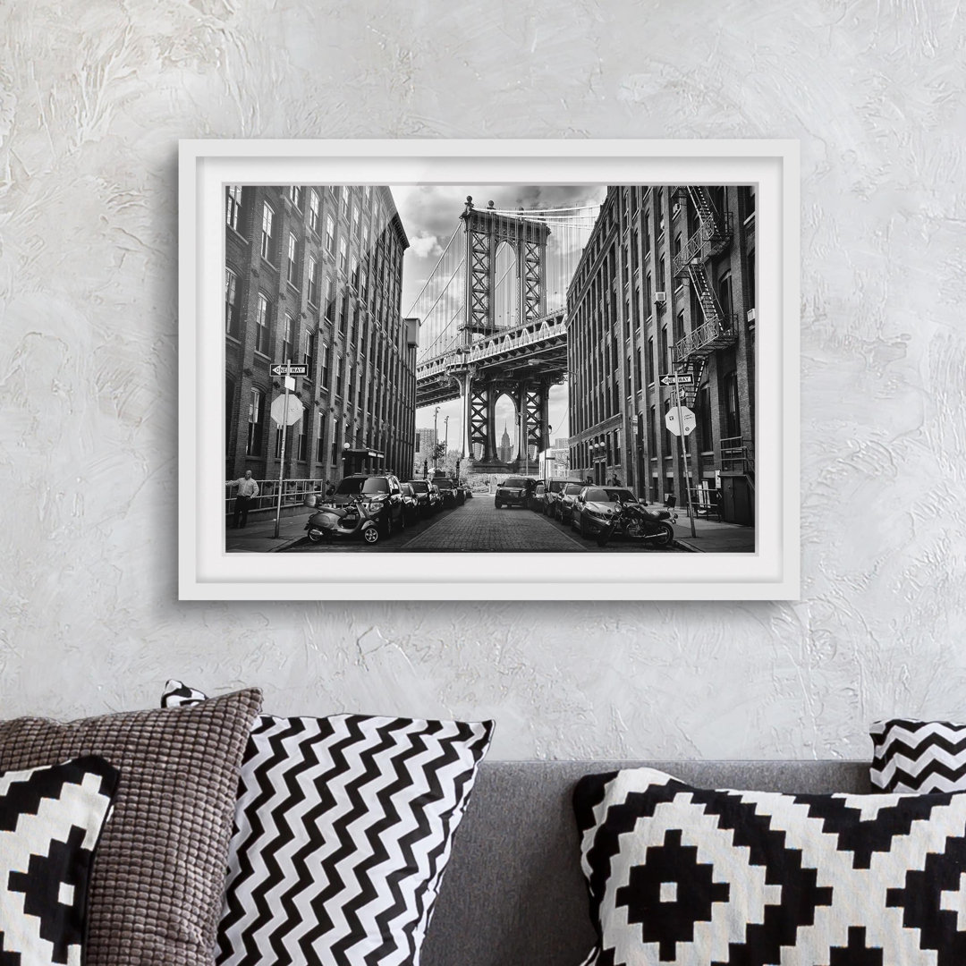 Gerahmtes Papierbild Manhattan Bridge in Amerika