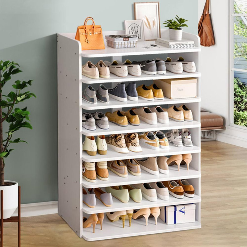 Warm white MDF shoe cabinet, 120cm x 82cm x 26cm, 8