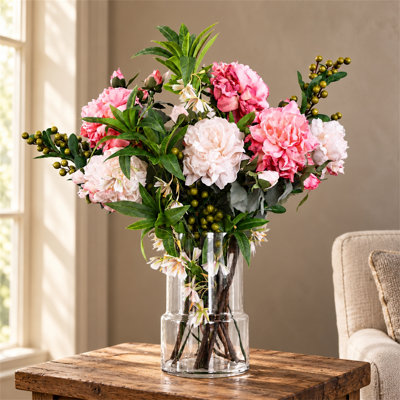 65 cm H Artificial Faux Floral in Glass Vase