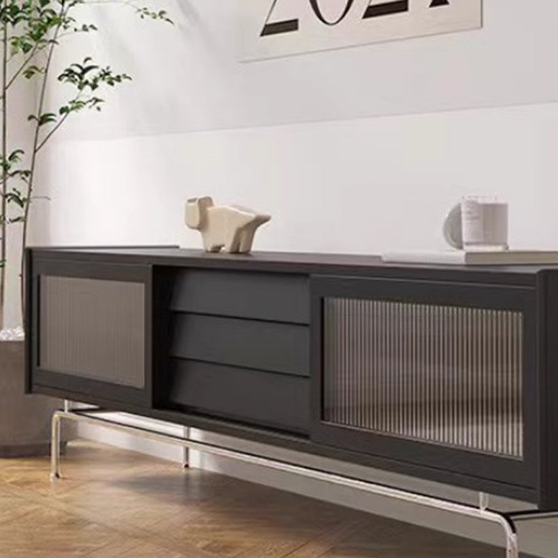 Meuble télé simple en bois massif de style médiéval, Noir, noir, noir, noir, 86.61"