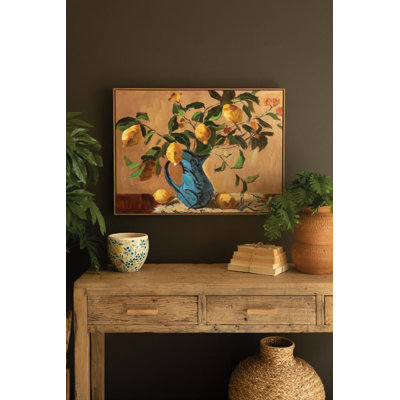 Lemon Branch in Blue Vase Framed Print