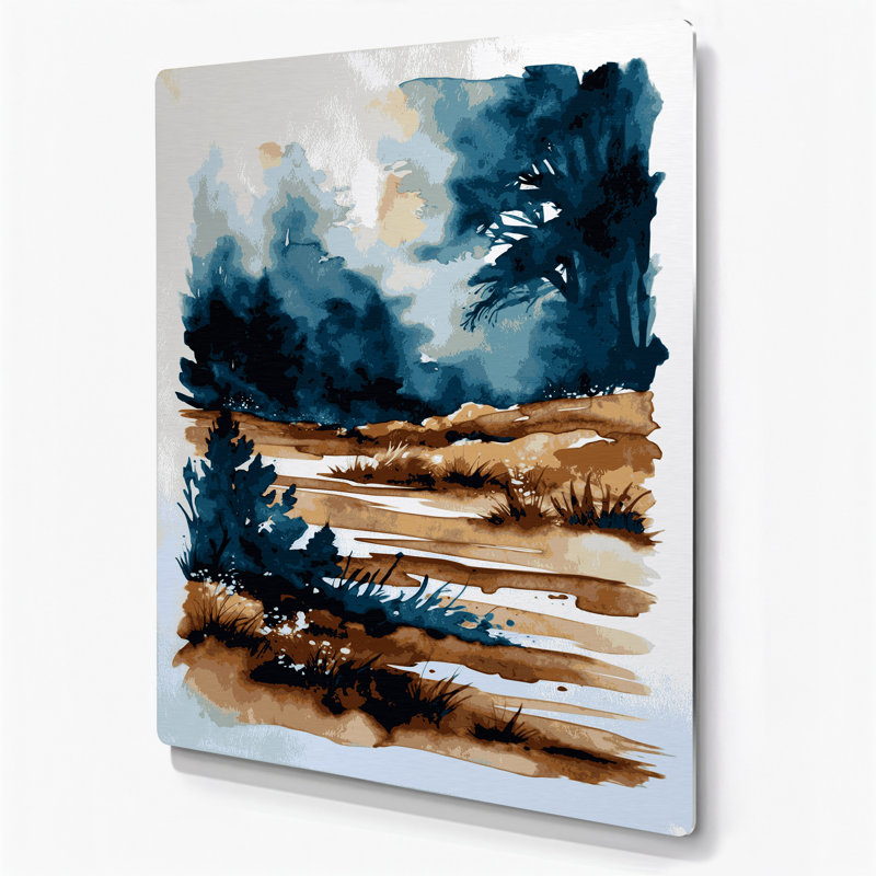 Aquarelle, paysage, 68, art mural en métal vert, H 30 po x l 20 po