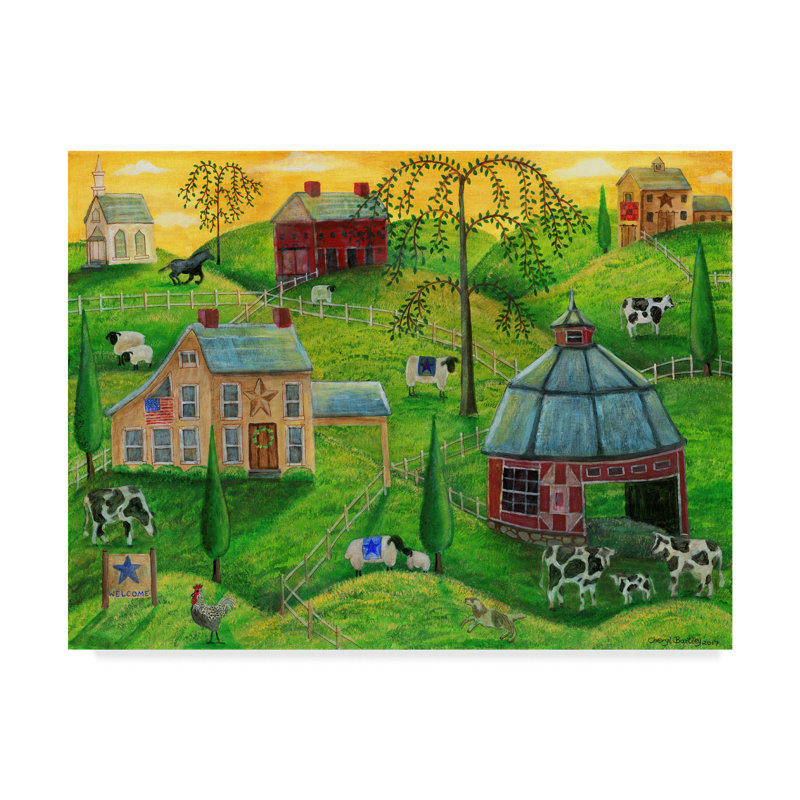« country fermes », reproduction de peinture sur toile tendue, H 35 po x l 47 po x P 2 po
