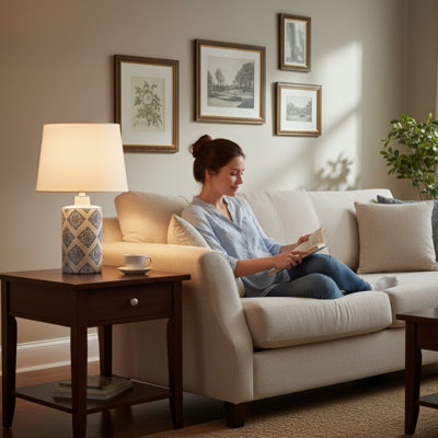 Stylish & Modern Collegeville 44cm Blue and White Ceramic Table Lamp with Traditional Design for Bedroom or Living Room