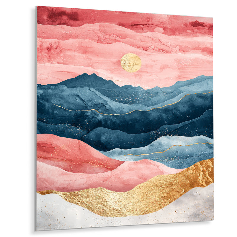 «Pink Blue Bold Landscape Bold Mountains III», reproduction de montagnes sur métal, H 44 po x l 34 po