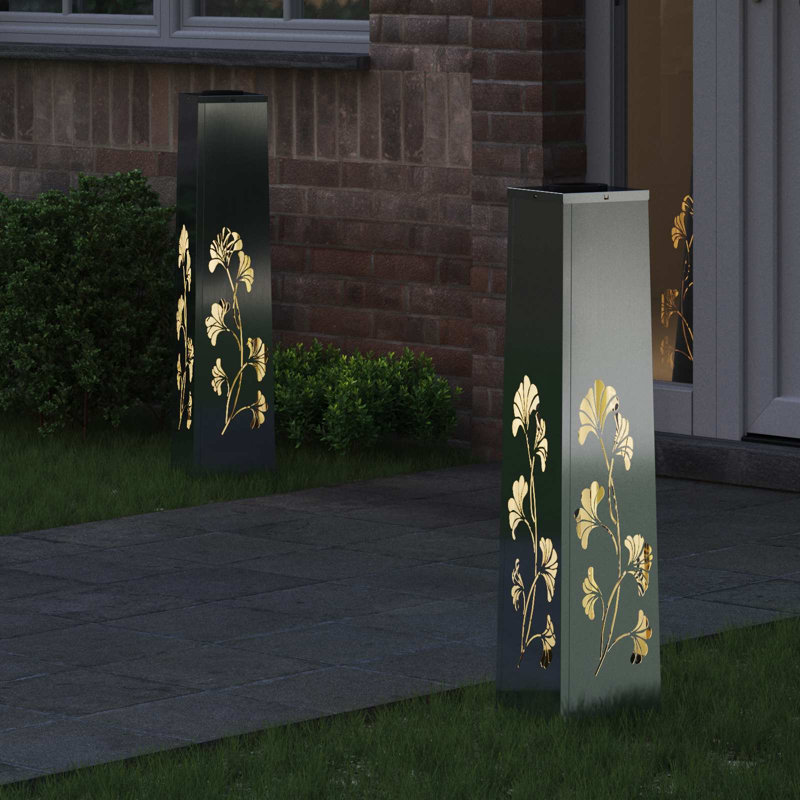 Solar Powered Steel Pathway Light, 80cm H x 18cm W x 18cm D, Light Silver