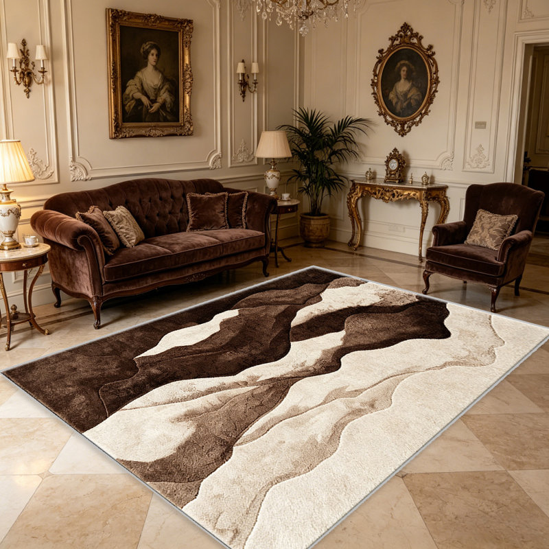 Warm Brown Hills carpet-easy to clean, machine-washable, soft and comfortable; suitable for door mats, kitchens, living rooms, bedrooms, corridors, and laundry areas. Easy to clean, durable carpet for home decoration.