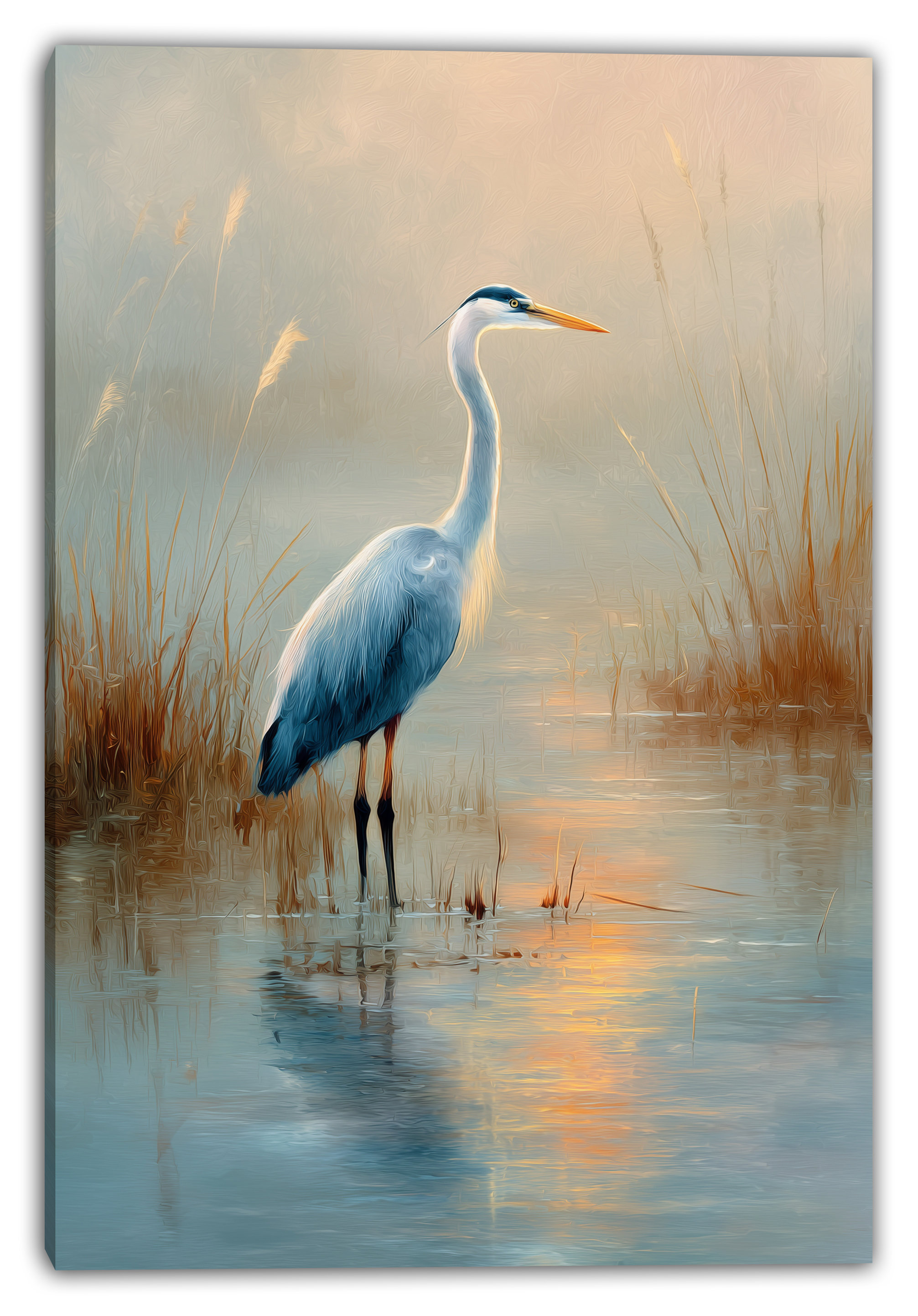 Union Rustic Mistlit Marsh Heron - Wrapped Canvas Wall Art | Wayfair