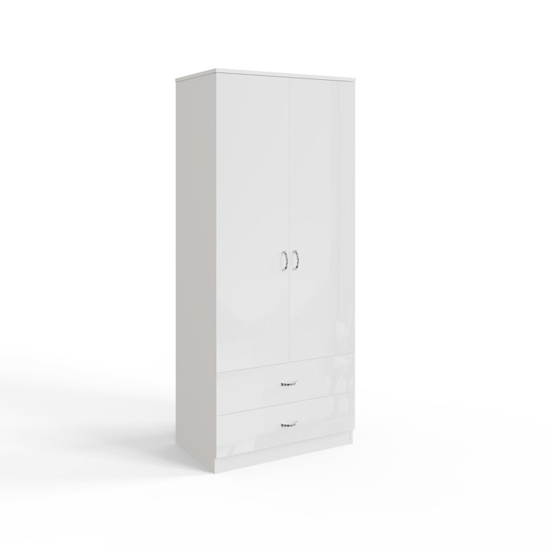 Brendle 2 Door 2 Drawer Combi Wardrobe - High Gloss Front, Soft Close Doors, Polished Metal Handles, White