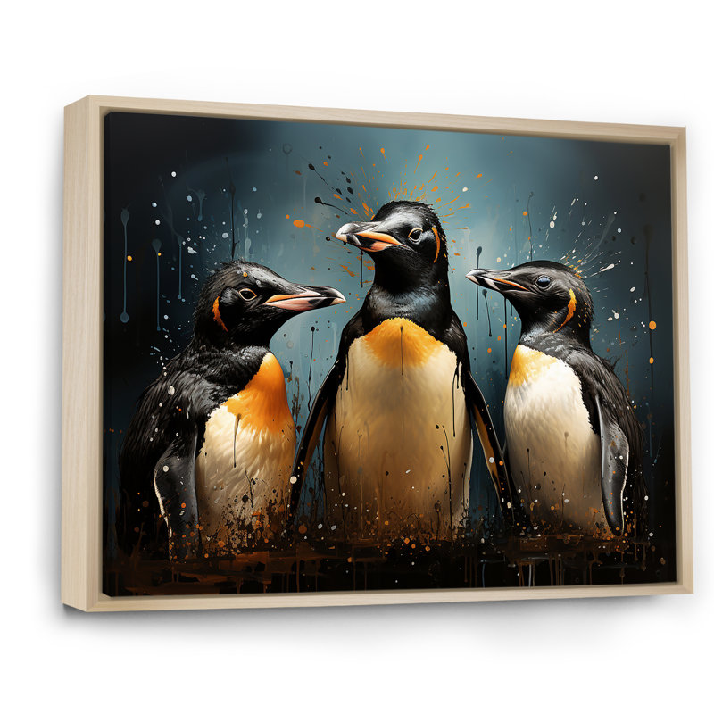 " Chill And Chic Penguins ", Natural Floater Frame, 12" H x 20" W x 1" D