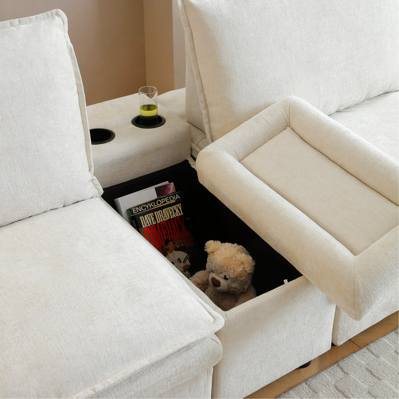 Canapé modulaire en U de 140 po en forme de U, canapé modulaire confortable à 6 places avec repose-pieds mobile, assise profonde et dossier réglable. Canapé pour salon, chenille, blanc