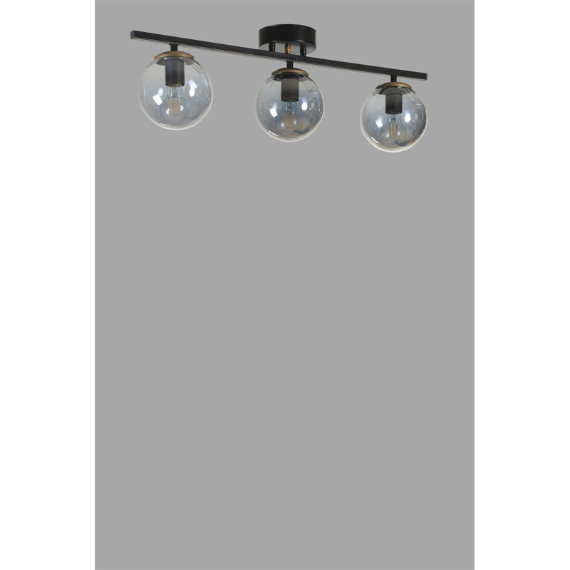 Lustre élégant en métal, finition noire et fumée, 21,7 po x 7,9 po x 15,7 po | Douille E27 (40 W maximum), parfaite pour la salle à manger et les espaces de vie, indice de protection IP20 | Luminaire élégant avec capuchon en verre
