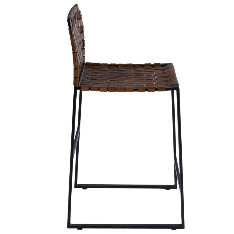 Butler Urban Brown Woven Leather Bar Stool, Counter Stool (25" Seat Height), Dark Brown/Black