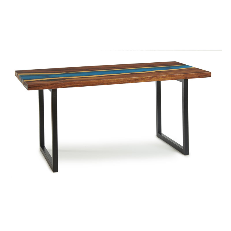 Abubacar Walnut Rectangular Wood Top Dining Table with Steel Base