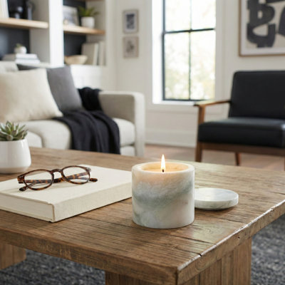 Bougie décorative en pierre de marbre avec couvercle pour le salon - décor moderne parfumé pour la chambre à coucher, la bibliothèque ou la table basse