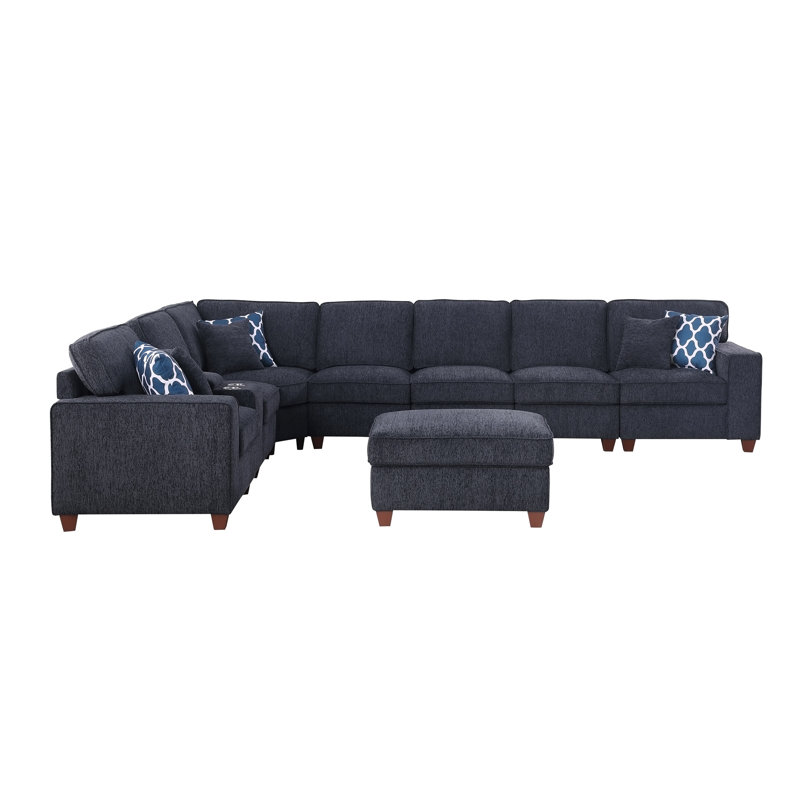 Lily Sectional Sofa With Ottoman, Black Chenille