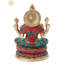 Statue de déesse en laiton fabriquée à la main avec incrustation de Lakshmi, figurine assise de 9 po, sculpture traditionnelle de dévotion pour l'autel et la salle de méditation