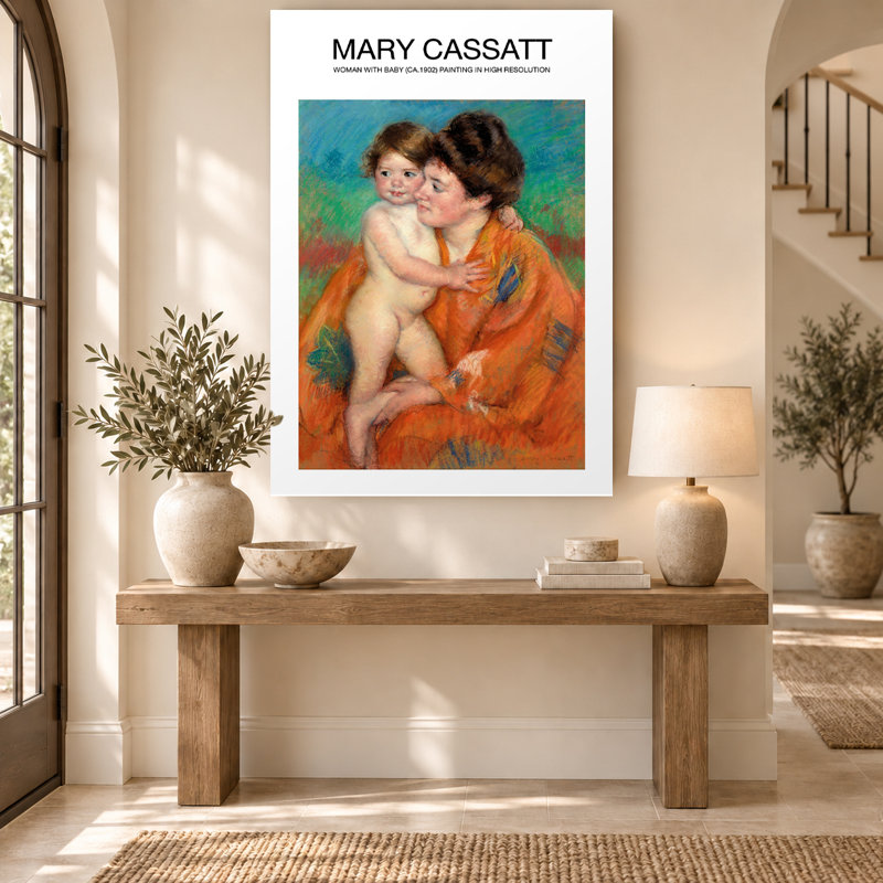 «Mary Cassatt Impressionist Orange Mother and Child», reproduction sur toile, 45" H x 30" W