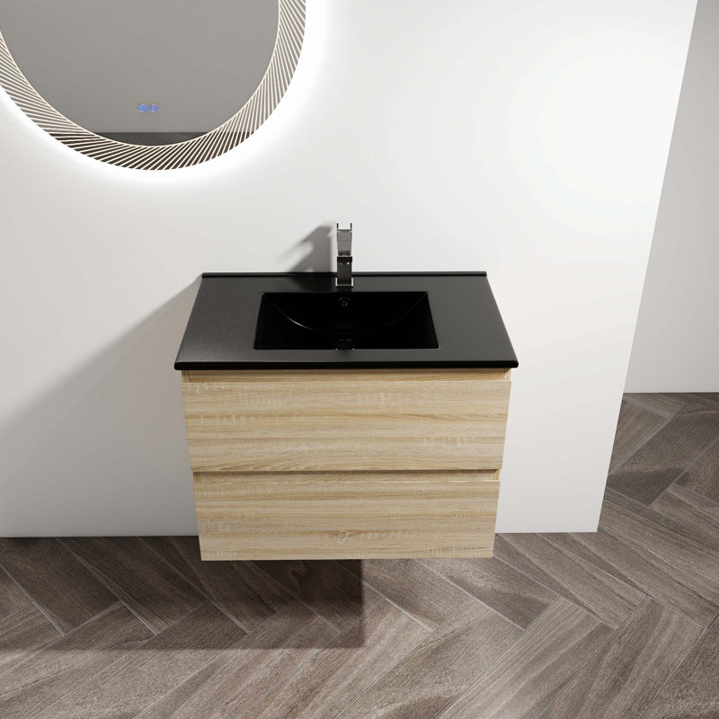 Ensemble de meuble-lavabo simple 30,00 po avec plateau Bogata, Noir, Chêne clair