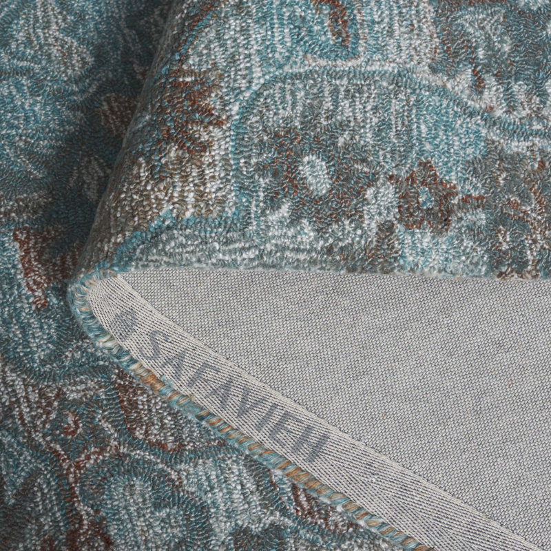 Tapis floral en polyester touffeté à la main Fredel - bleu / brun, Carré 6 pi