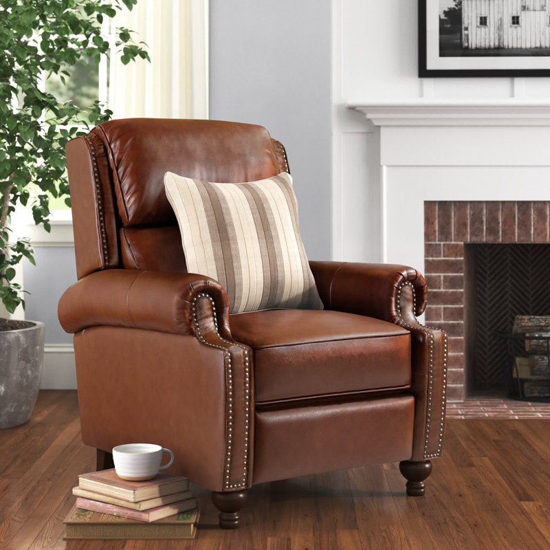 Fauteuil inclinable manuel en cuir véritable Adeesa, Cuir fleur brun