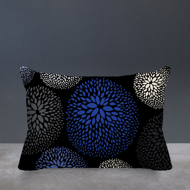Coussin décoratif intérieur / extérieur en polyester filé floral Bavière, Bleu marine/noir