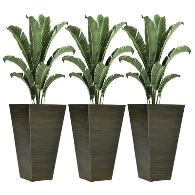 Ensemble de 3 pots à fleurs de 28 po de hauteur avec trous de drainage et bouchon Outsunny, pots de fleurs en plastique artificiel pour l'extérieur, l'intérieur, le jardin et le patio