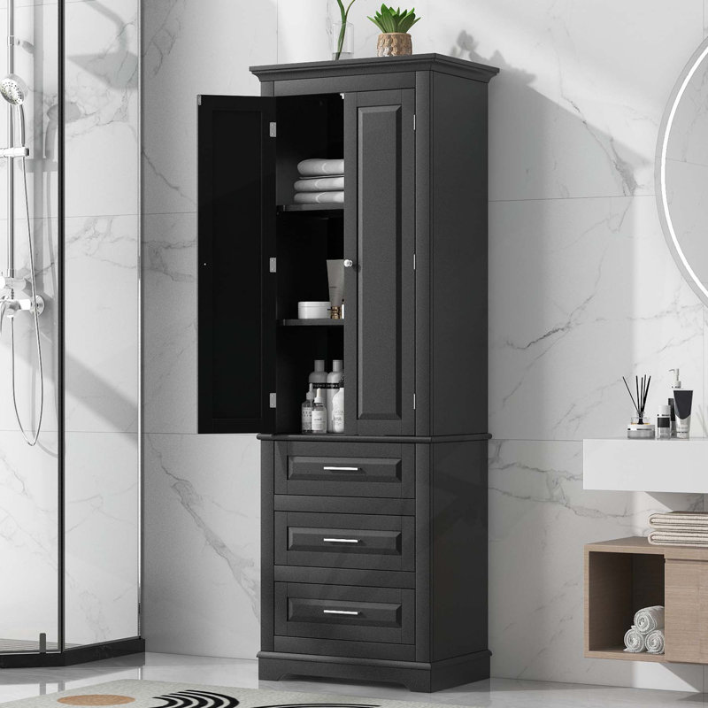 Armoire de rangement haute et polyvalente avec plusieurs fonctions pour divers espaces, Noir