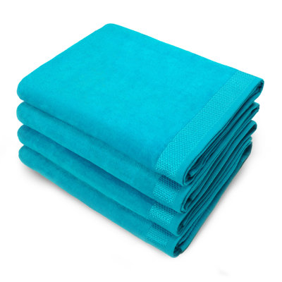 Gorby Solid Colour Velour Beach Towels, Large Soft Quick Dry Cotton Terry Towels Set