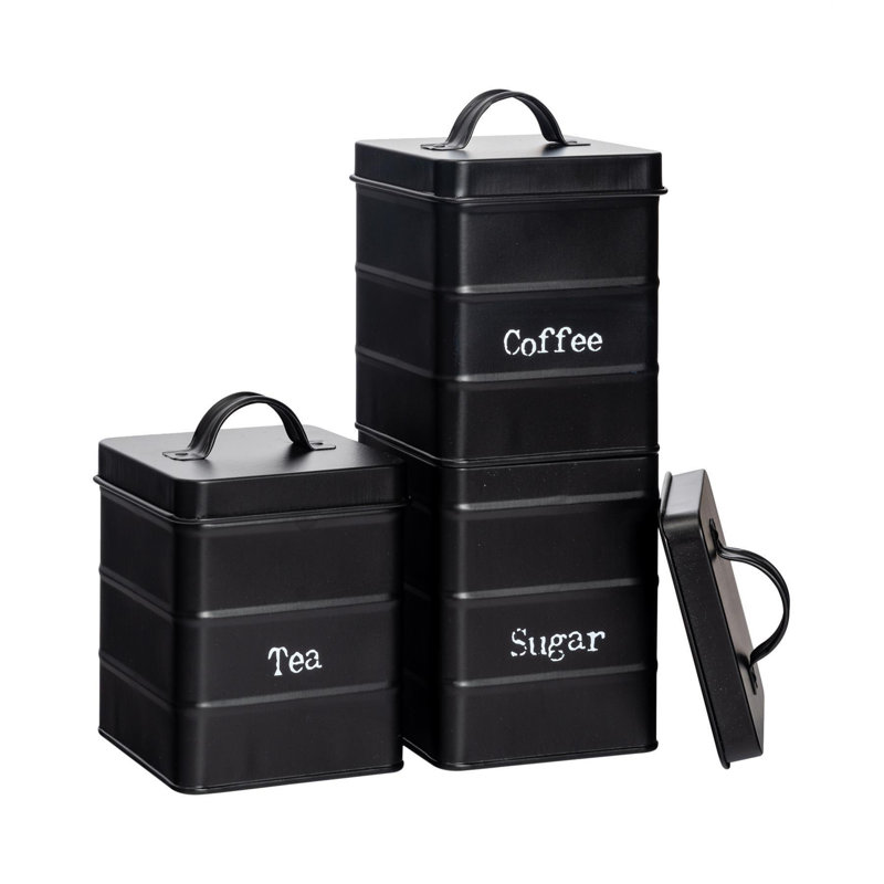 Harbour Housewares - Vintage Metal Kitchen Tea Coffee Sugar Canisters, Black
