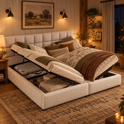 Altuna Set of 2 Twin Upholstered Platform Beds with Hydraulic Storage System