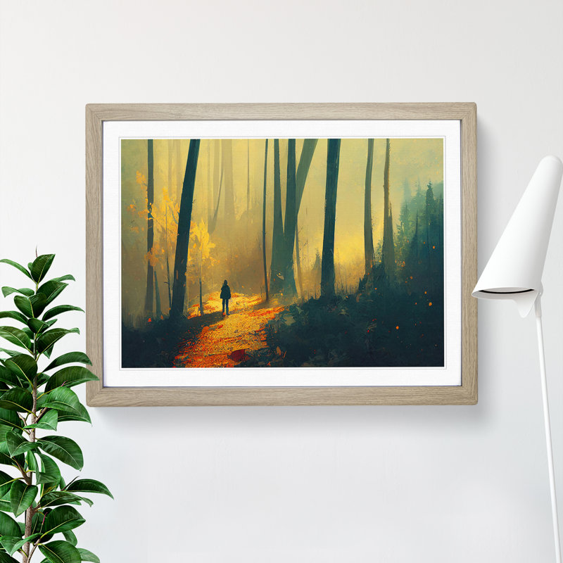 Beguiling autumn Forest 1 Piece Single Picture Frame Painting, 46cm H x 64cm W x 2cm D, Oak Framed