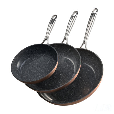 3 Piece Aluminum Skillet Set 8 10 12 in, Nonstick Pre-Seasoned Grey with Comfort Grip Handles